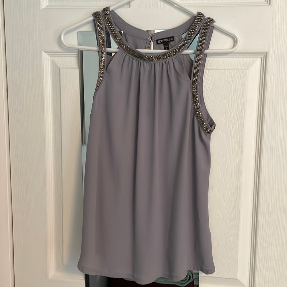 Express sleeveless gray tank top with beaded trim